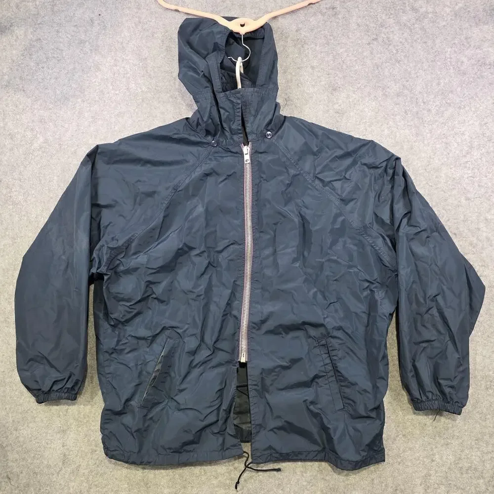 VTG Champion‎ Running Man Jacket Mens XL Blue Nylon Hooded Windbreaker Made USA